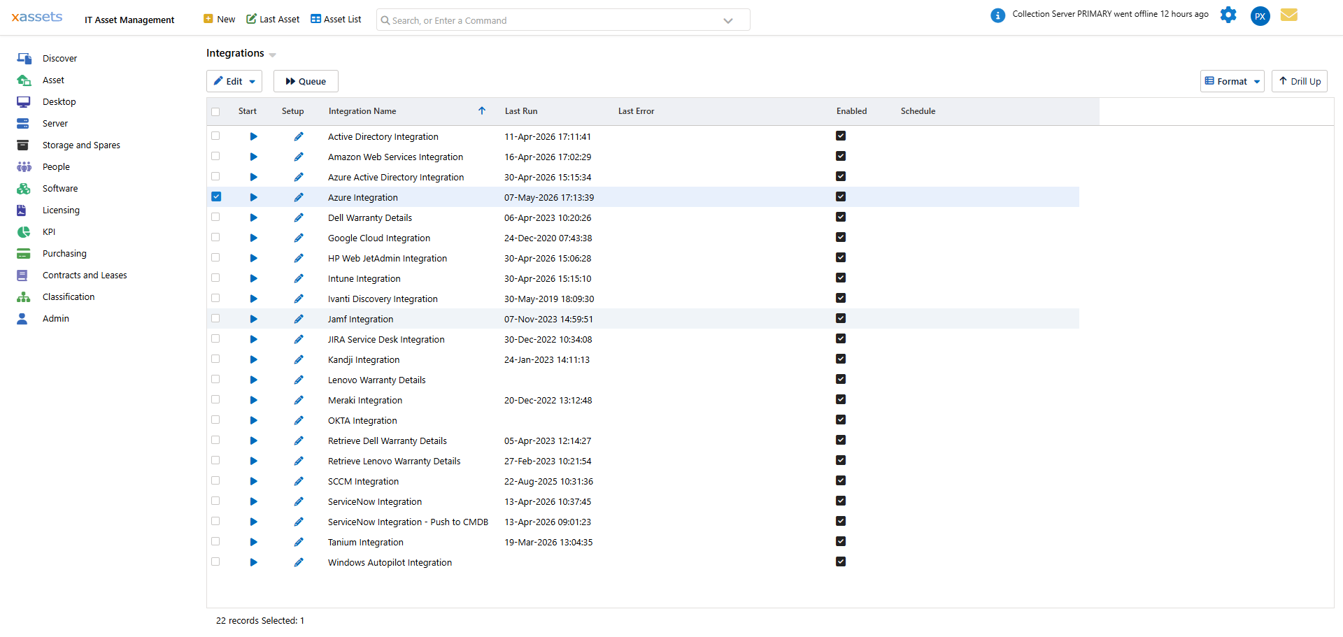 Azure Integration selected
