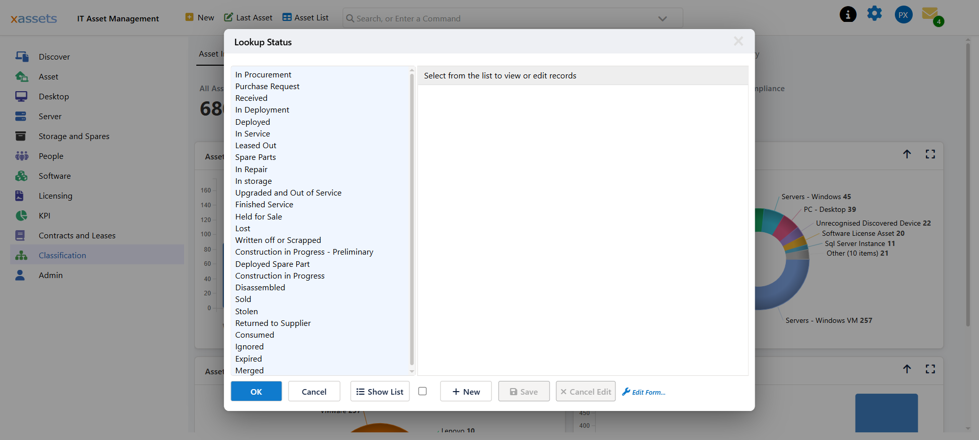 The Status Codes lookup with the Status Protection button on the status record