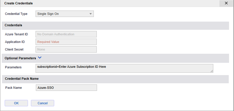 SSO credential pack dialog