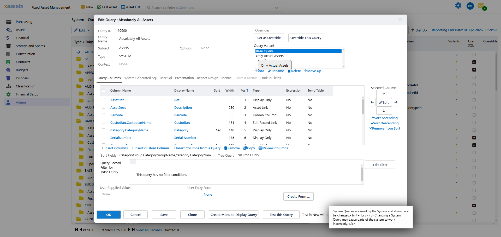 Query Editor showing variants tab where variants can be created, renamed, deleted and reordered