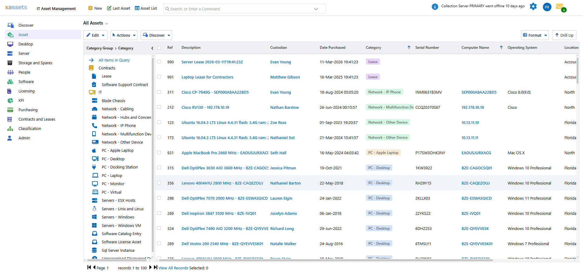 Tree navigation for finding assets by category