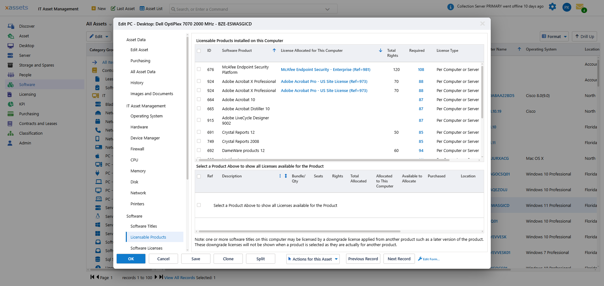 Software installed on a computer view