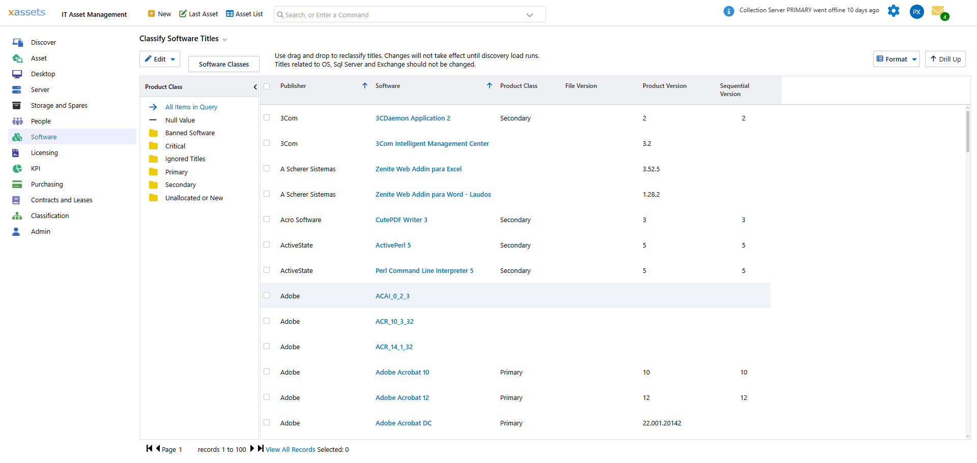 Software Products list view