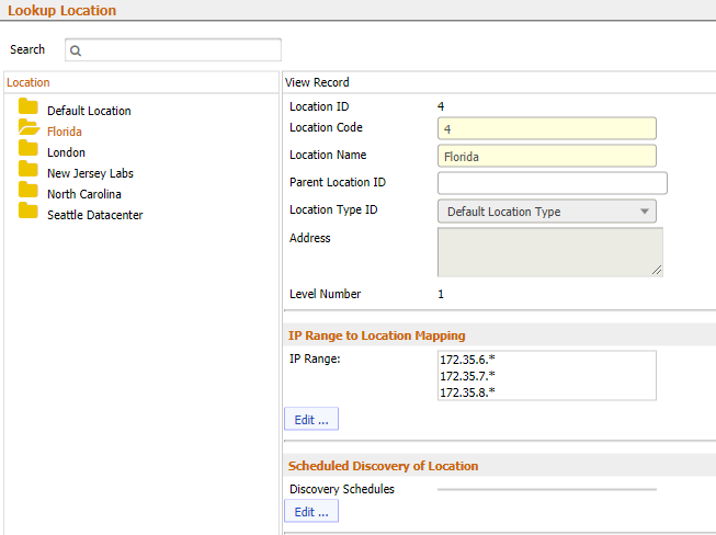 Location Hierarchy screen