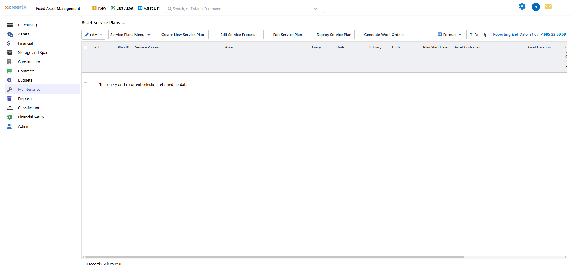 The Manage and Deploy Service Plans screen showing all service plans in the system