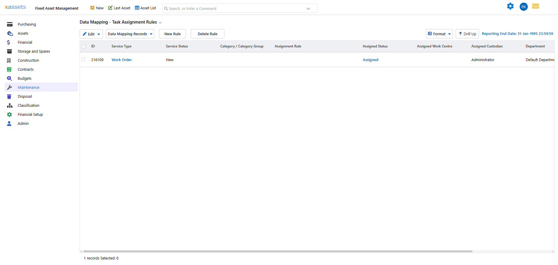 The Task Assignment Rules list showing existing rules with New Rule and Delete Rule buttons