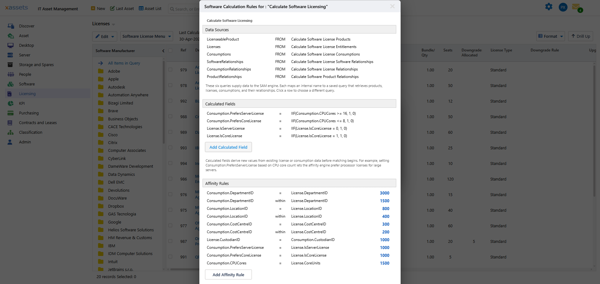 Software Calculation Rules editor