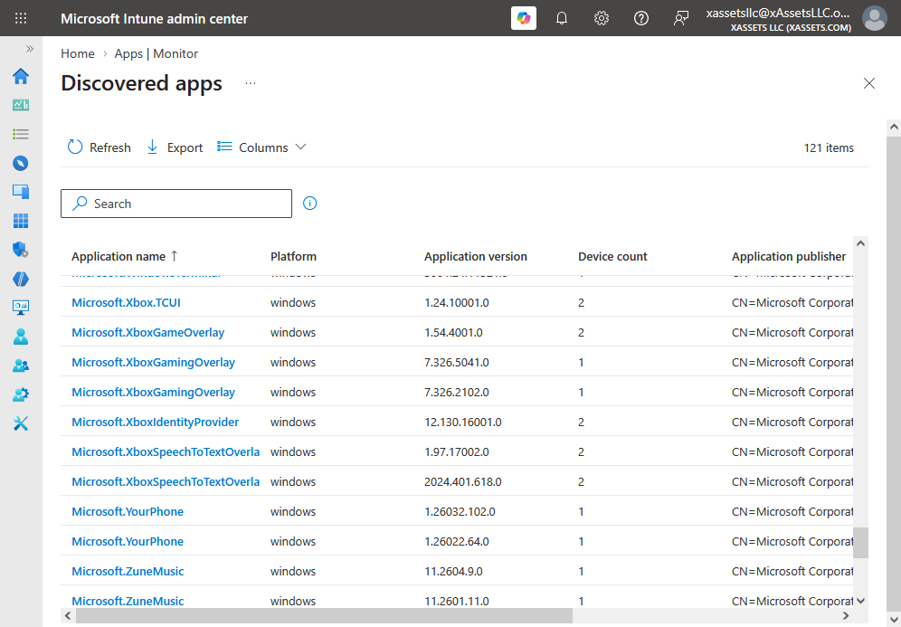 Intune applications list
