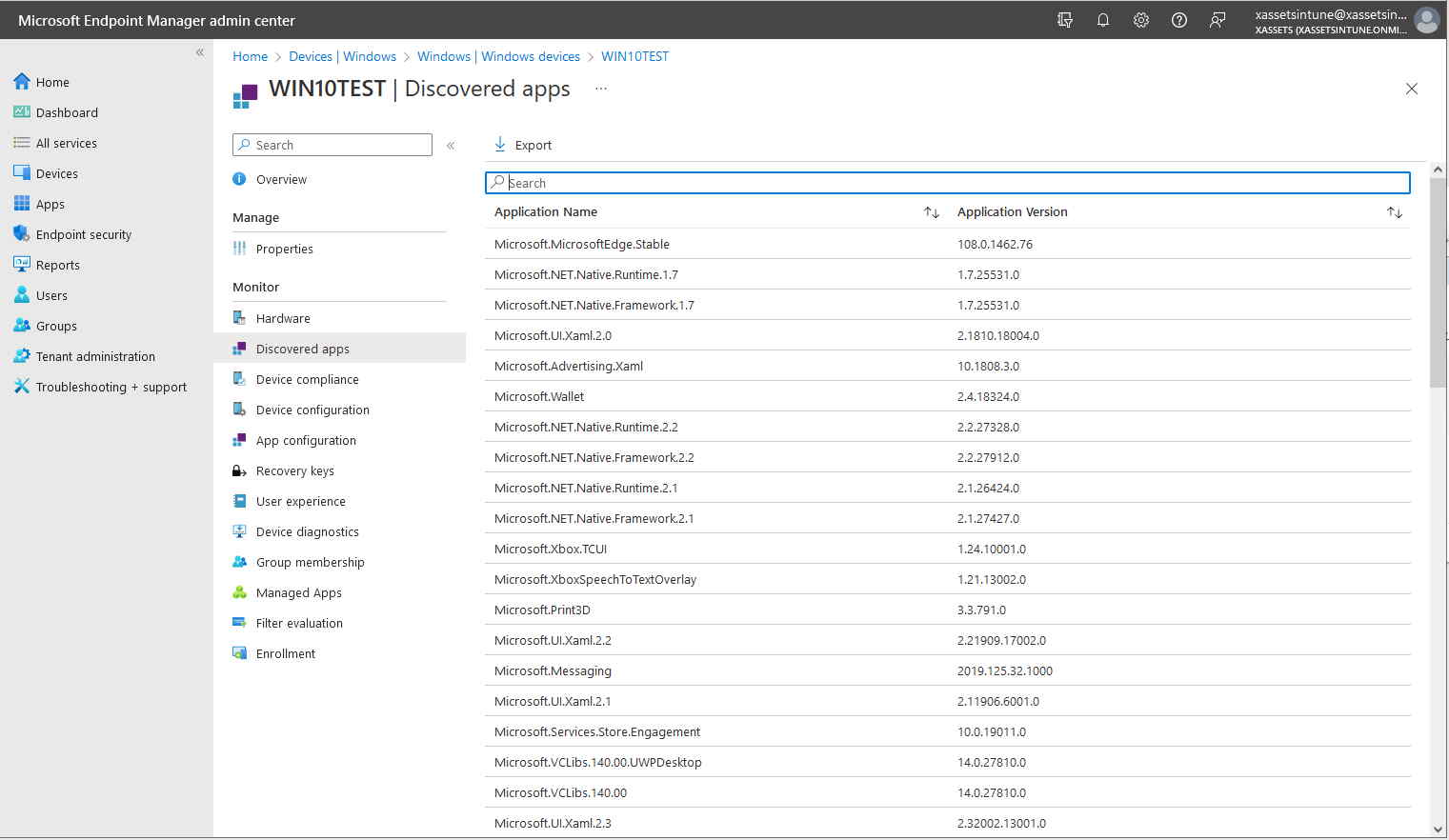 Intune Software List Screenshot