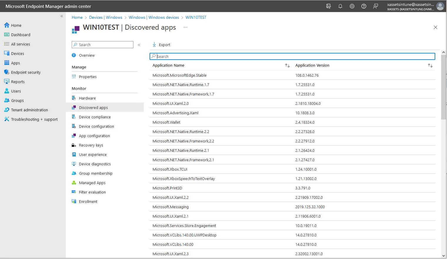 Intune Software List Screenshot