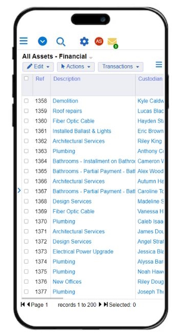 Screenshot of xAssets Fixed Asset Management working on an Apple IPhone