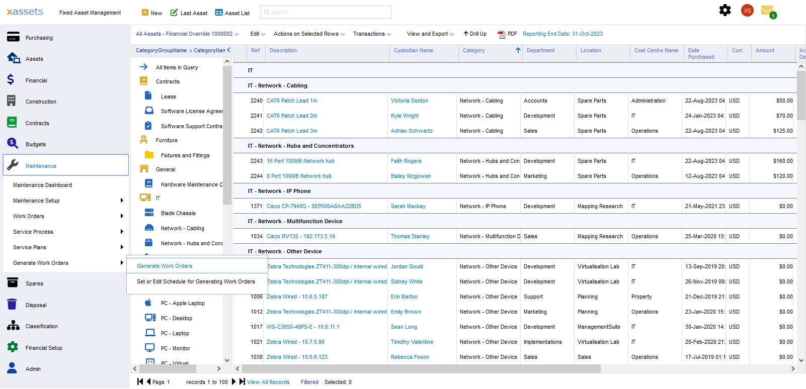 Screenshot of a Pie Chart and Dashboard from xAssets Fixed Asset Management