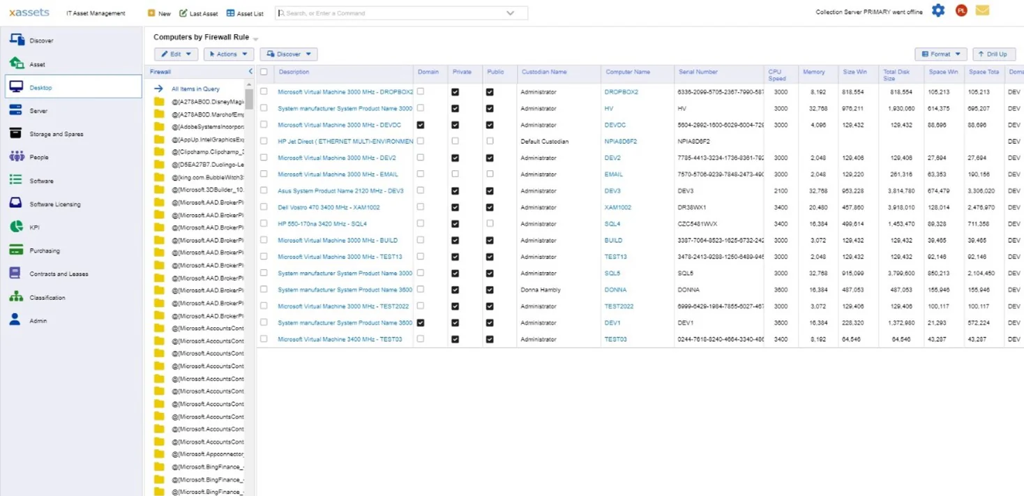 Screenshot of xAssets showing computer by firewall rule query
