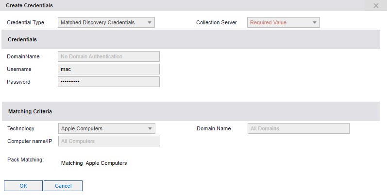 Enter credentials for discovering an Apple Mac using matching credential packs