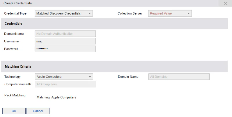Enter credentials for discovering an Apple Mac using matching credential packs