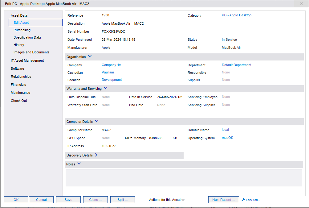 Apple Mac Asset in the default asset editor screen