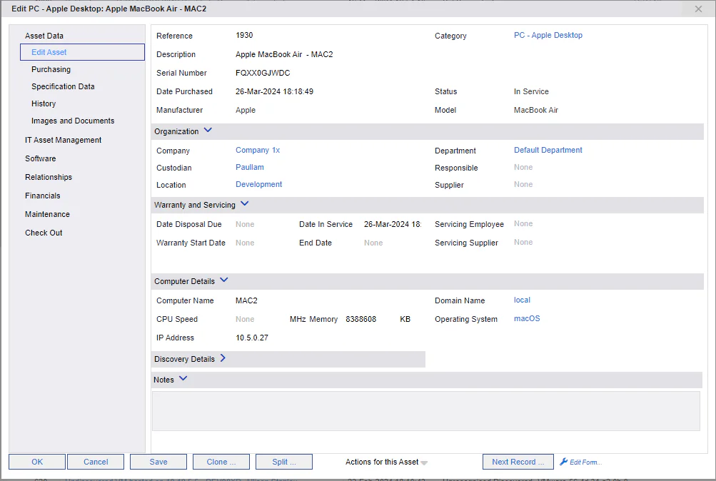 Apple Mac Asset in the default asset editor screen