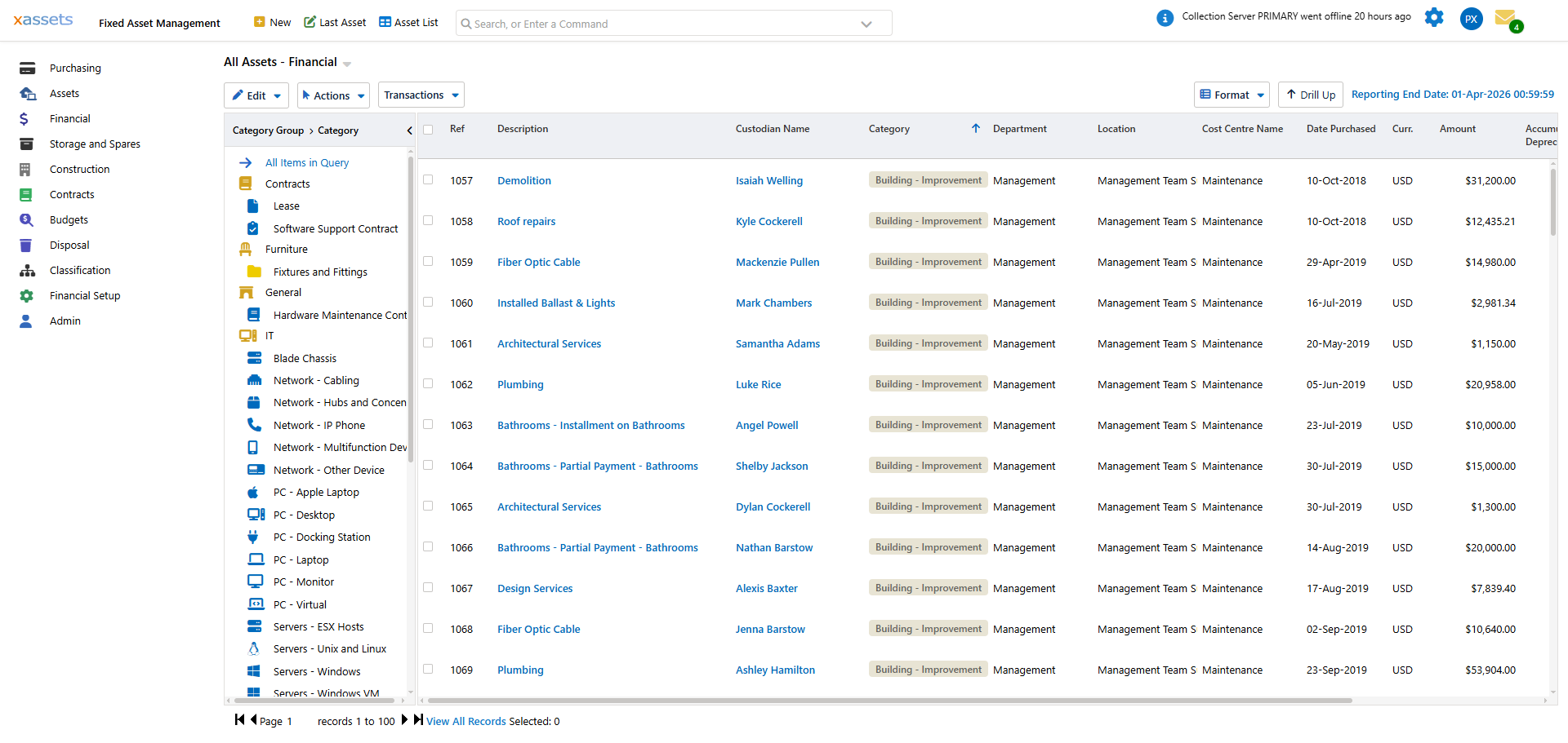 Screenshot of the xAssets Fixed Asset Management Software Asset Register