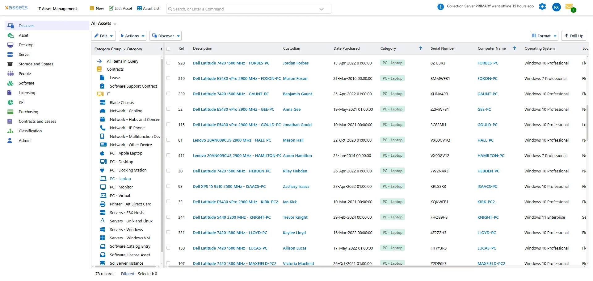 Asset List in xAssets showing recent Date Last Audited values