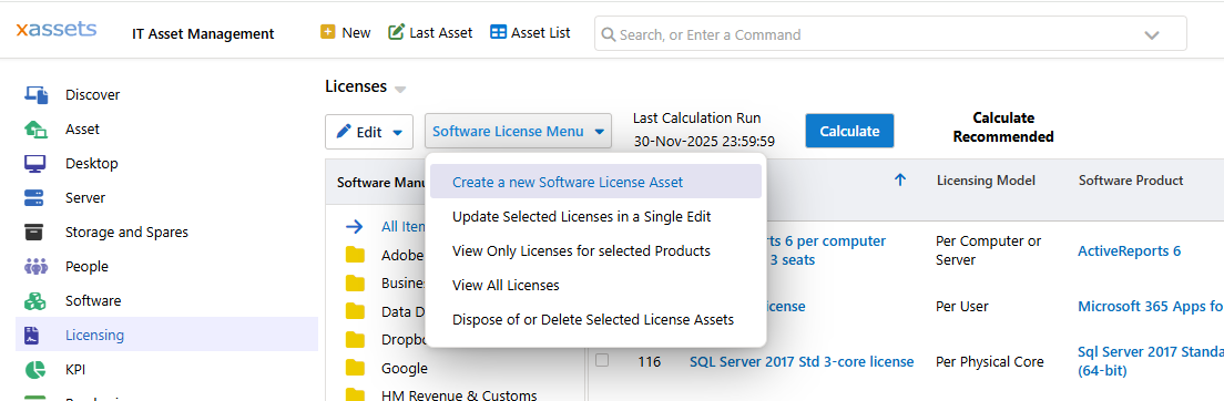 Create a new software license record