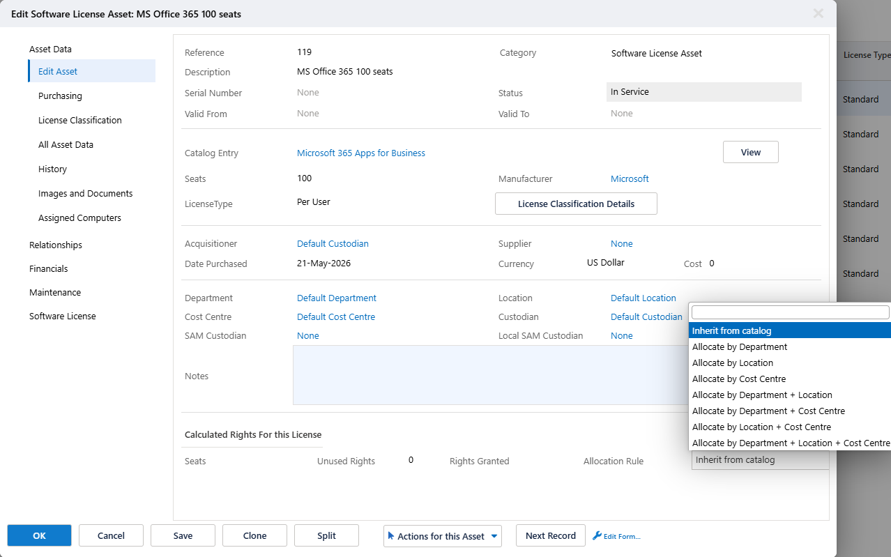 Calculate Software Licensing scope screenshot