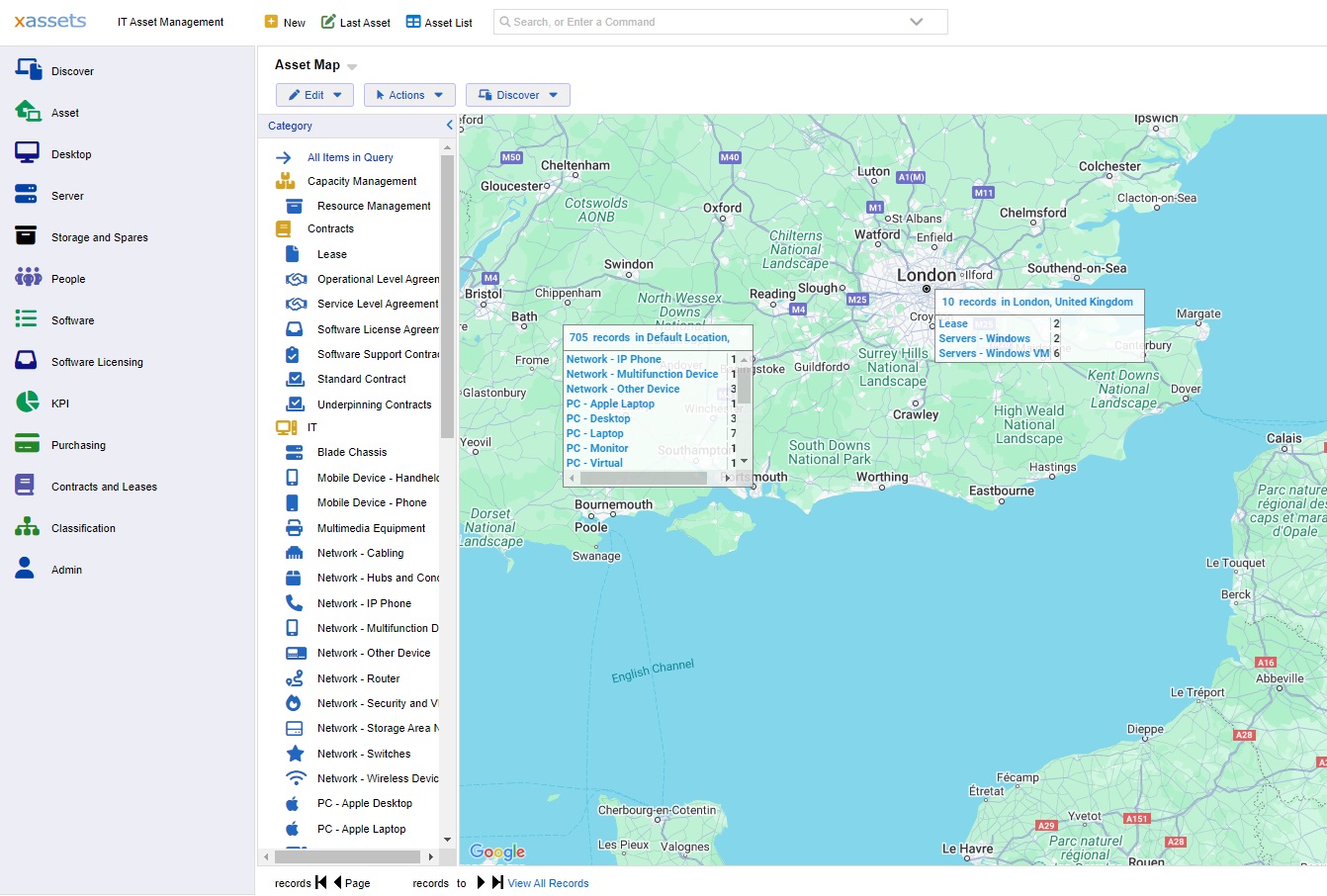 Screenshot of assets shown on a map